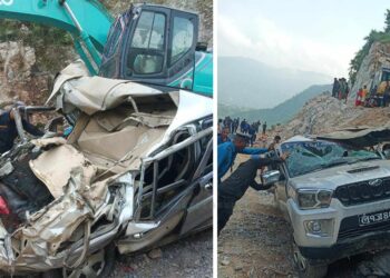 पाल्पामा गुडिरहेको जिपमाथि ढुंगा खस्दा तीन जनाको मृत्‍यु