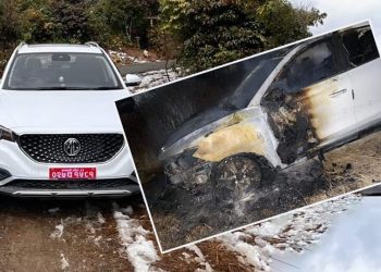 चार्जमा हालेको एमजीको इलेक्ट्रिक गाडीमा मध्यरातमा आगलागी