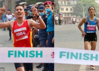 कान्तिपुर हाफ म्याराथनको उपाधि  त्रिभुवन आर्मी क्लबका दीपक अधिकारी र नेपाल पुलिस क्लबकी राजपुरा पछाइ लाई