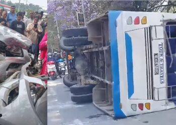 तिलगंगामा गाडी ब्रेकफेल भएर दुर्घटना